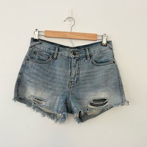 Free People Distressed Denim Jean Shorts w Holes Light Wash Sz 25
